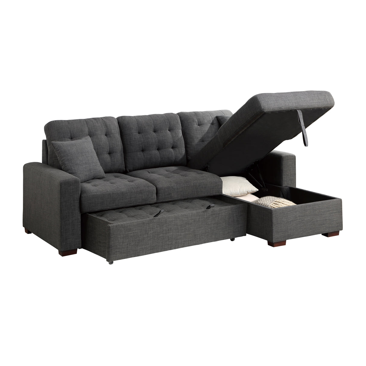 Mccafferty Exposed Wood Feet With Espresso 2-Piece Sectional Pull-Out Bed And Right Chaise Hidden Storage