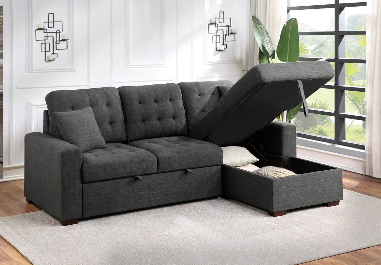 Mccafferty Exposed Wood Feet With Espresso 2-Piece Sectional Pull-Out Bed And Right Chaise Hidden Storage