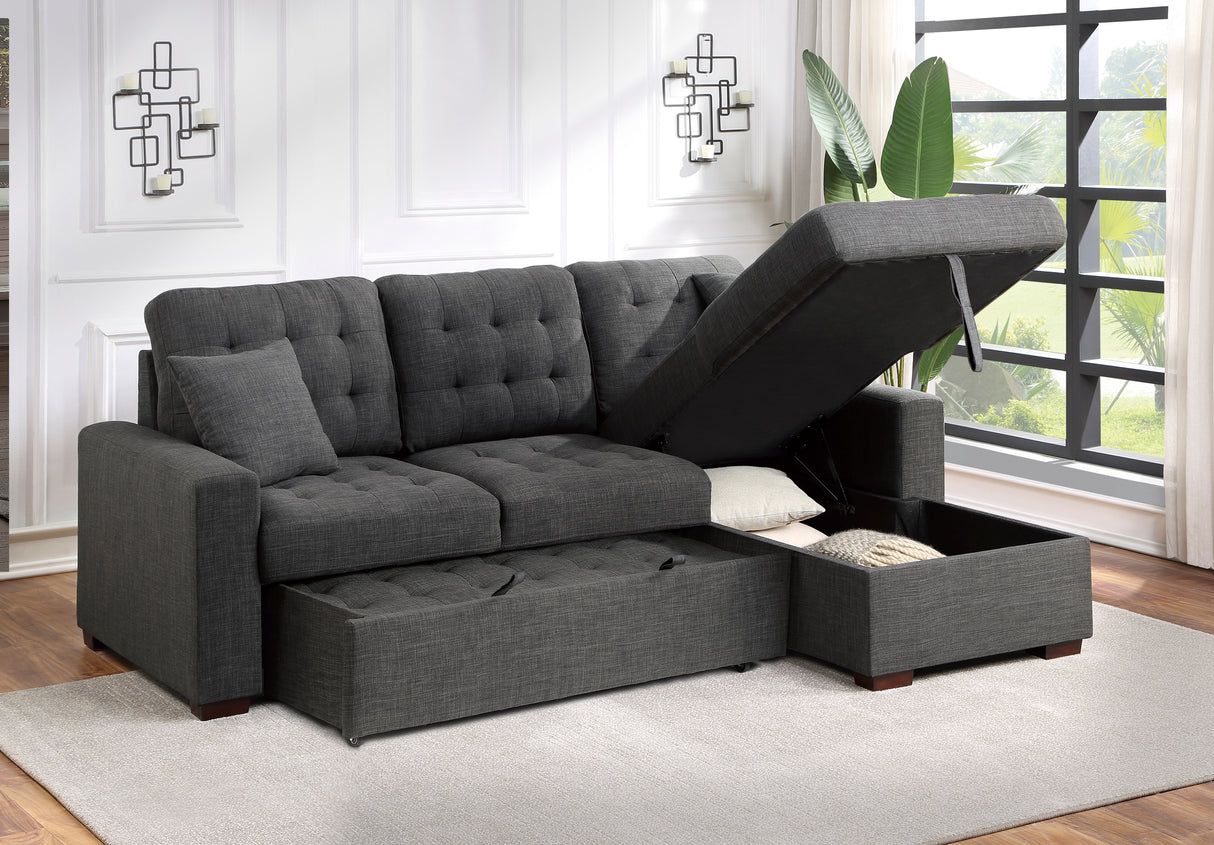 Mccafferty Exposed Wood Feet With Espresso 2-Piece Sectional Pull-Out Bed And Right Chaise Hidden Storage