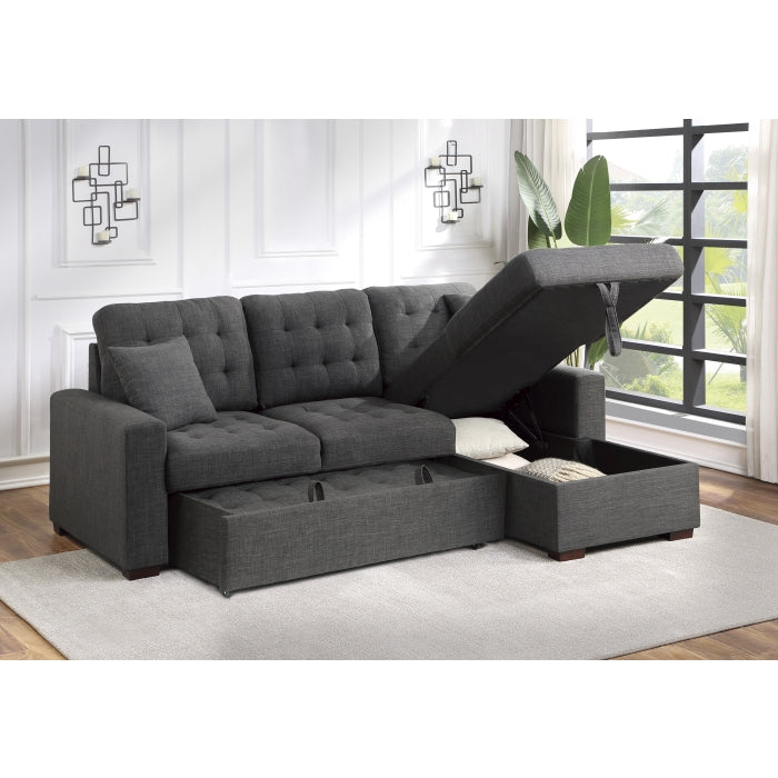 Mccafferty Exposed Wood Feet With Espresso 2-Piece Sectional Pull-Out Bed And Right Chaise Hidden Storage