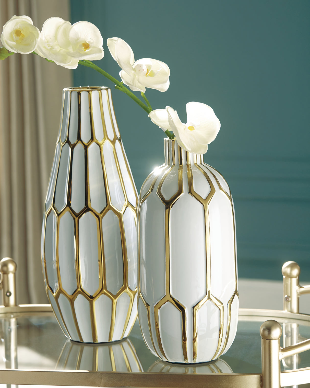 Mohsen Gold Finish/White Vase (Set Of 2)