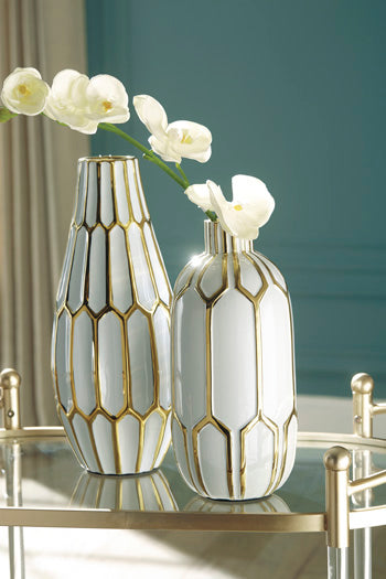 Mohsen Gold Finish/White Vase (Set Of 2)