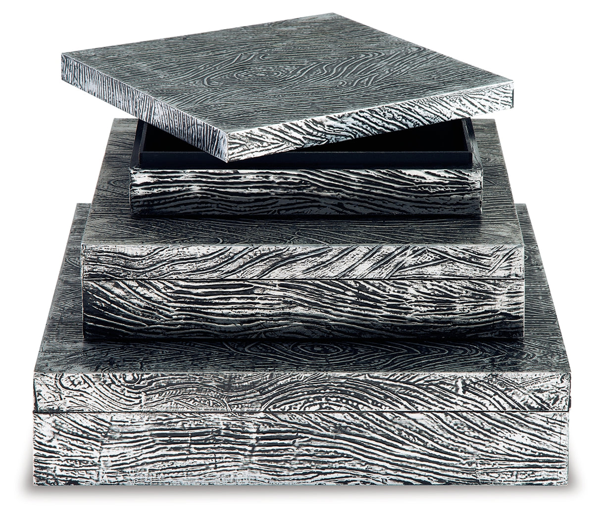 Keldy Antique Pewter Finish Box (Set Of 3)