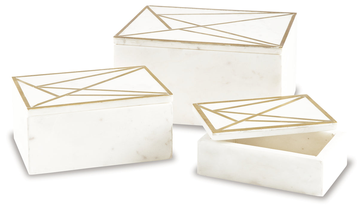 Ackley White/Brass Finish Box (Set Of 3)