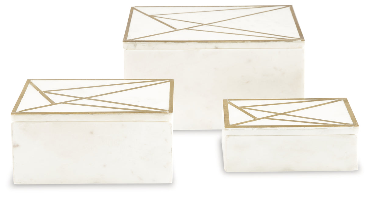 Ackley White/Brass Finish Box (Set Of 3)