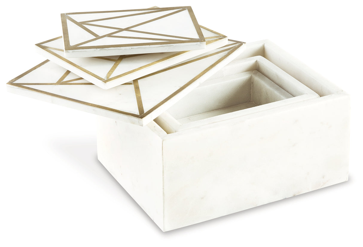 Ackley White/Brass Finish Box (Set Of 3)