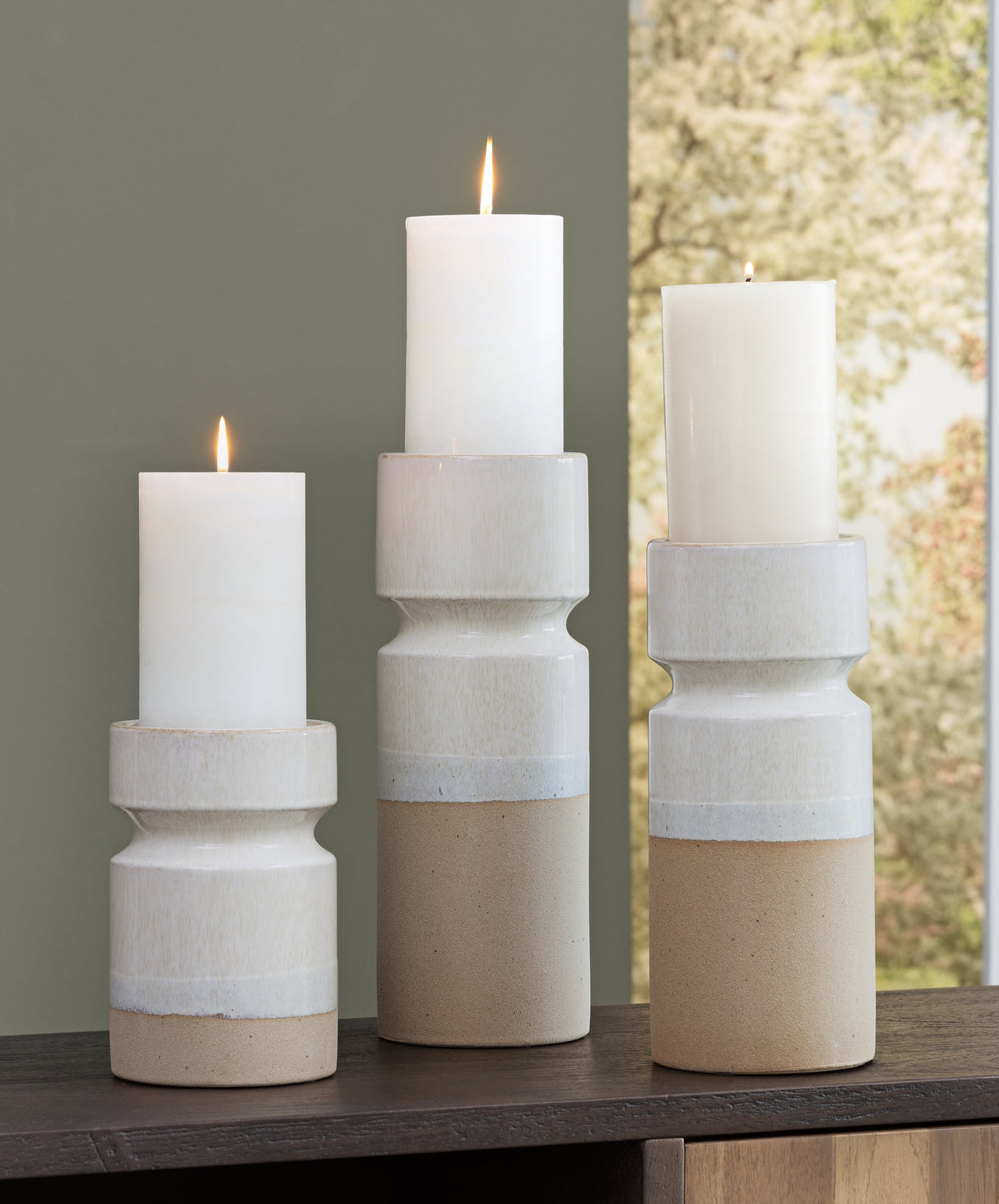 Hurston Ivory/Brown Candle Holder (Set Of 3)