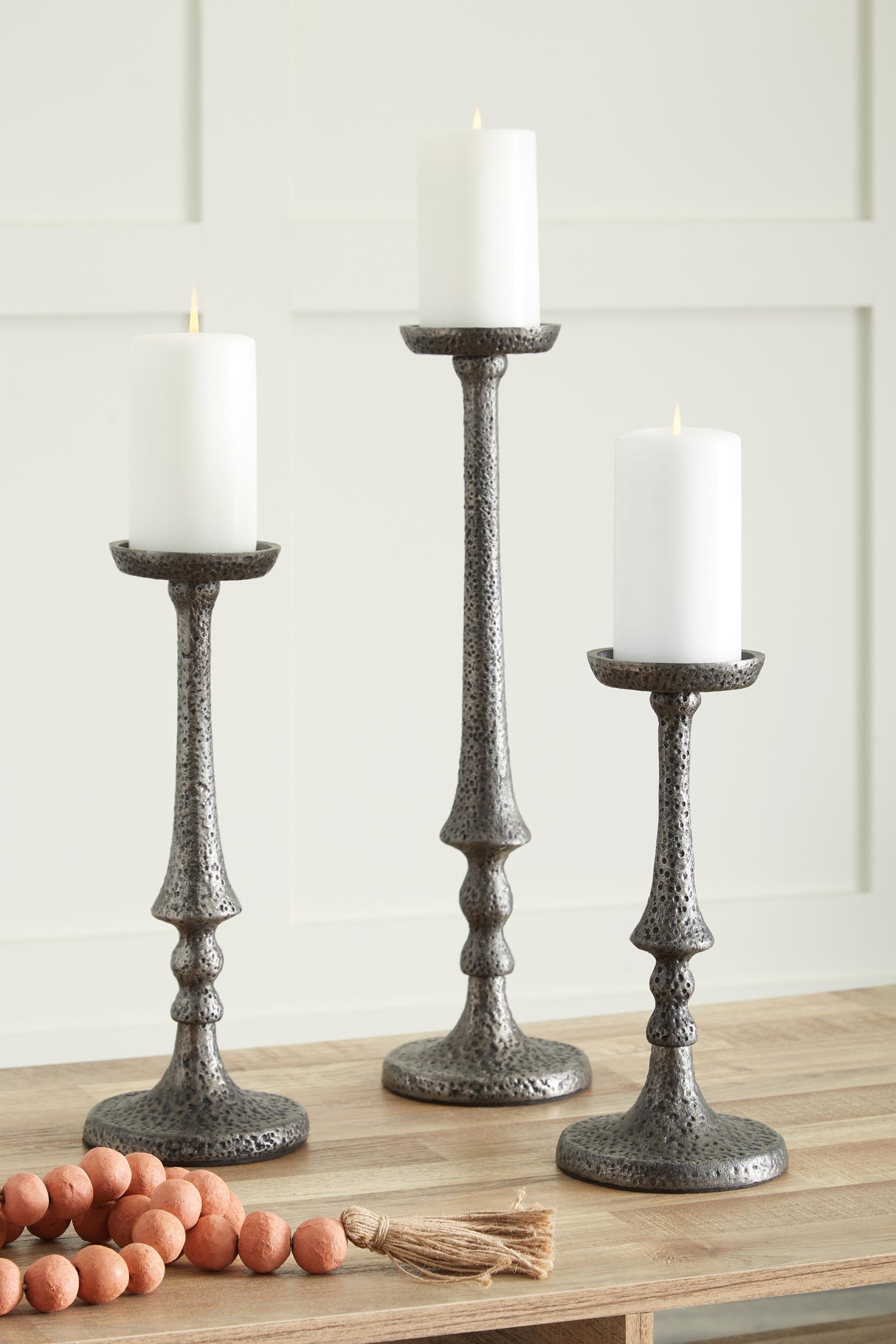 Eravell Pewter Finish Candle Holder (Set Of 3)