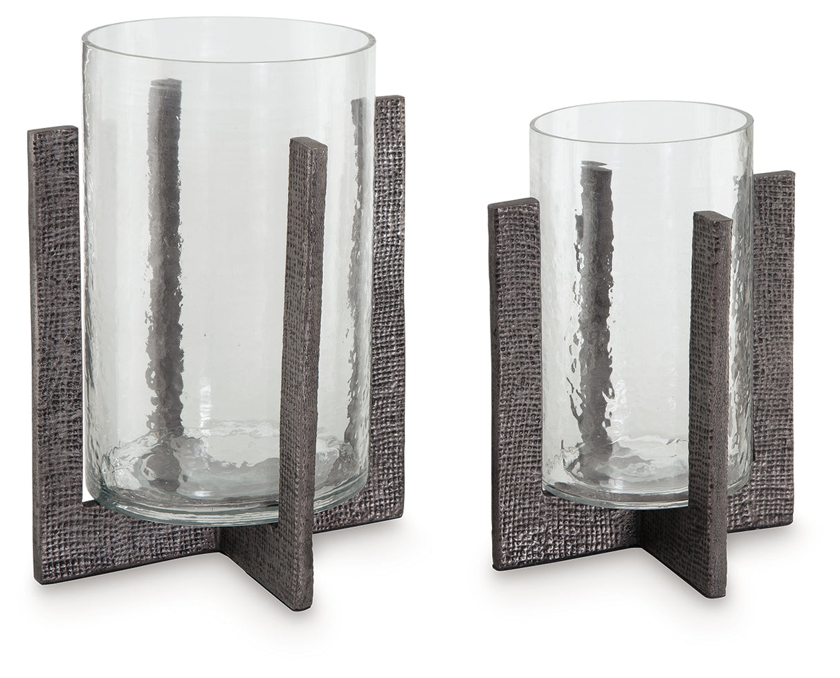 Garekton Clear/Pewter Finish Candle Holder (Set Of 2)