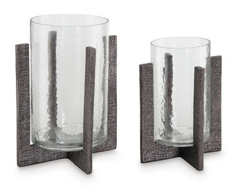 Garekton Clear/Pewter Finish Candle Holder (Set Of 2)