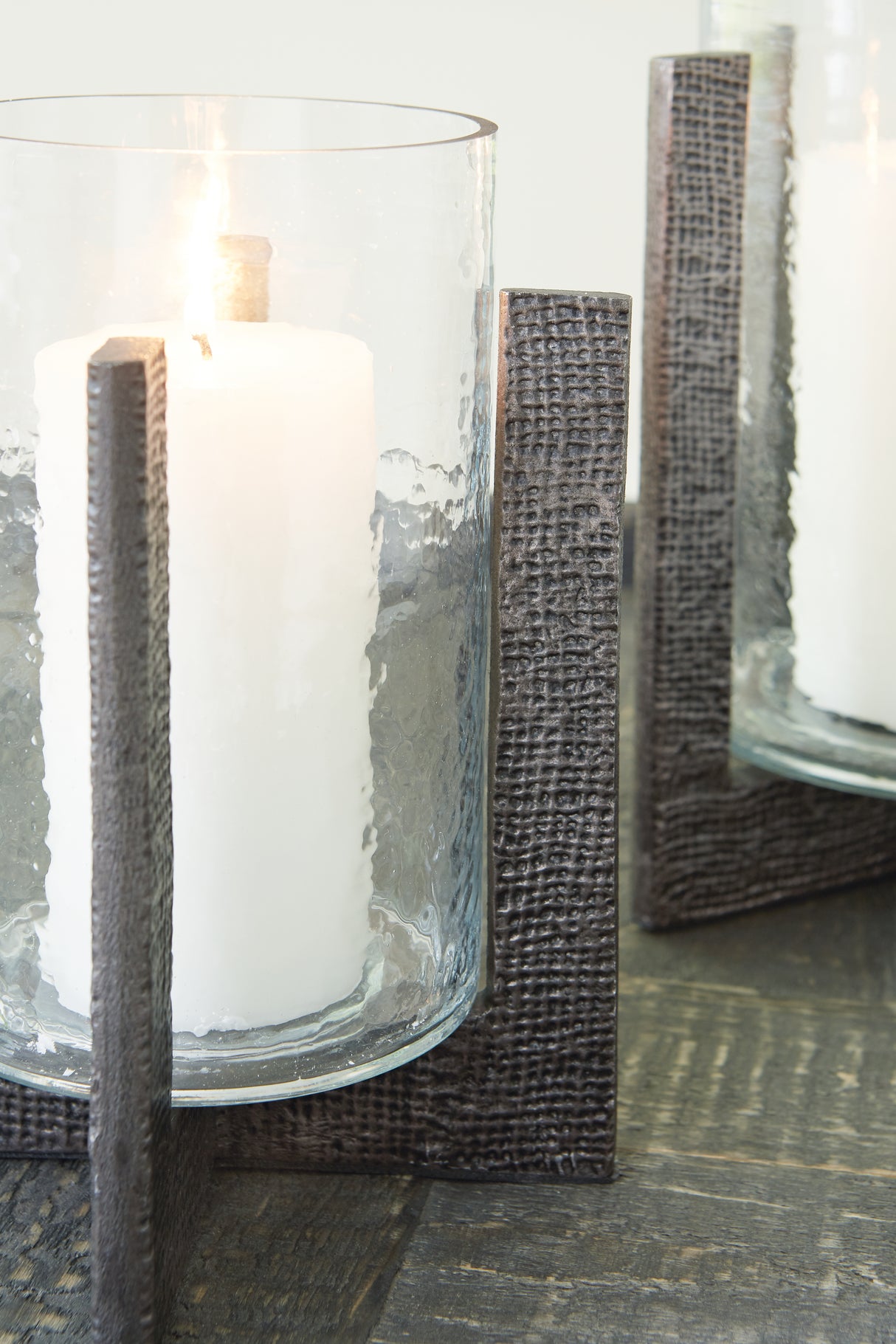 Garekton Clear/Pewter Finish Candle Holder (Set Of 2)