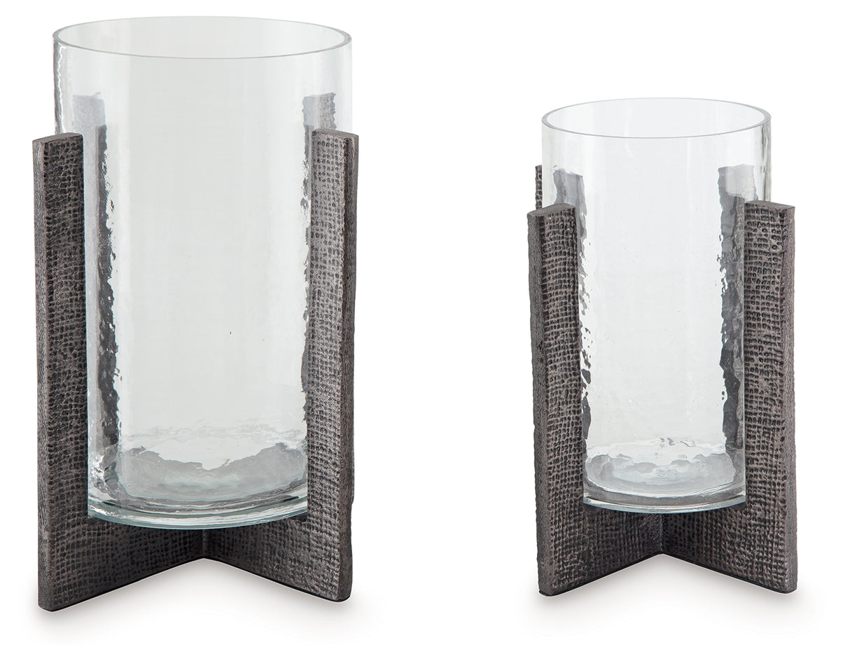 Garekton Clear/Pewter Finish Candle Holder (Set Of 2)