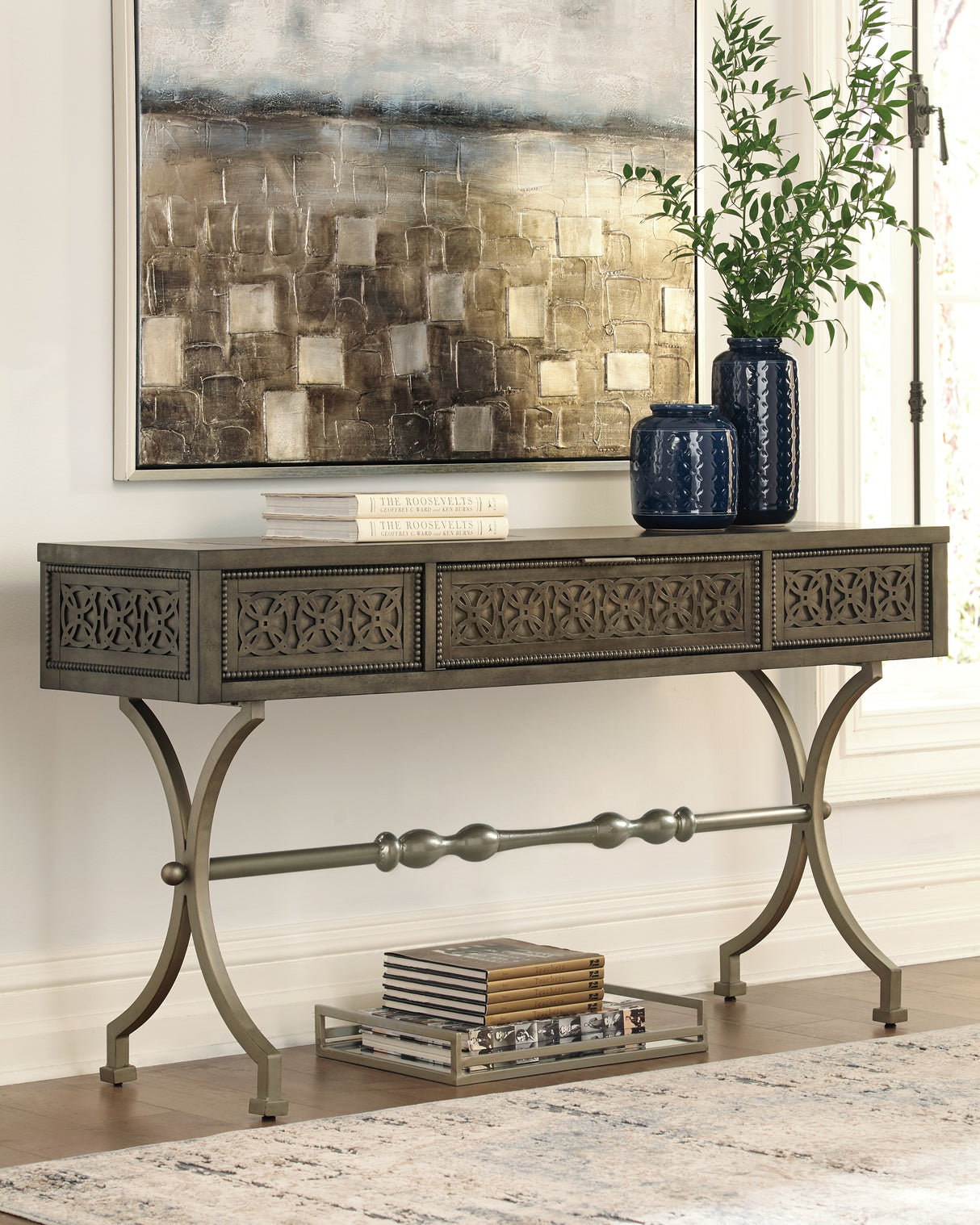 Quinnland Antique Black Sofa/Console Table