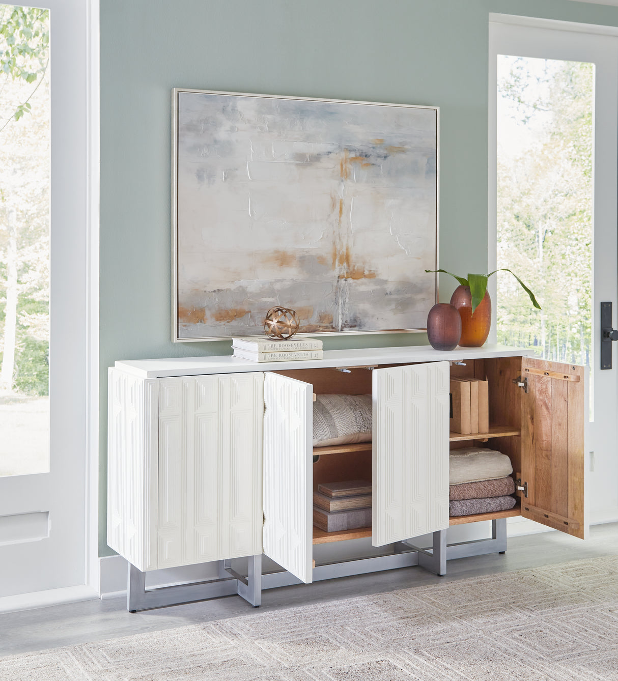 Ornawel Distressed White Accent Cabinet