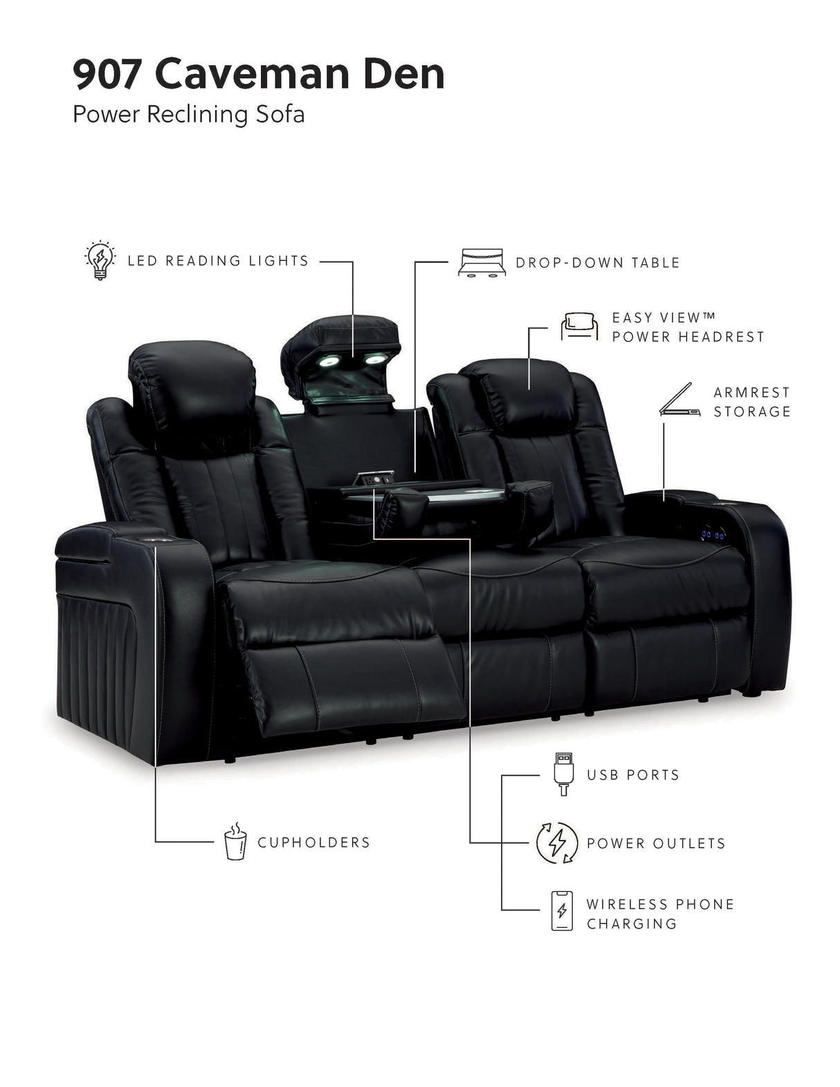 Caveman Den Midnight Power Reclining Sofa, Loveseat And Recliner