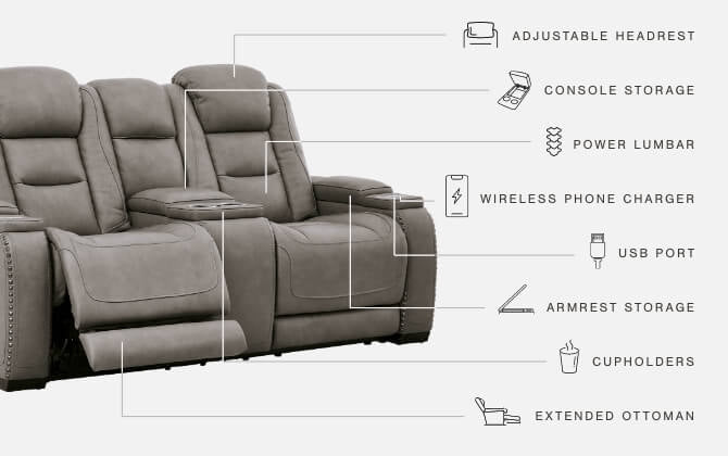 The Gray Man-Den Power Reclining Loveseat With Console