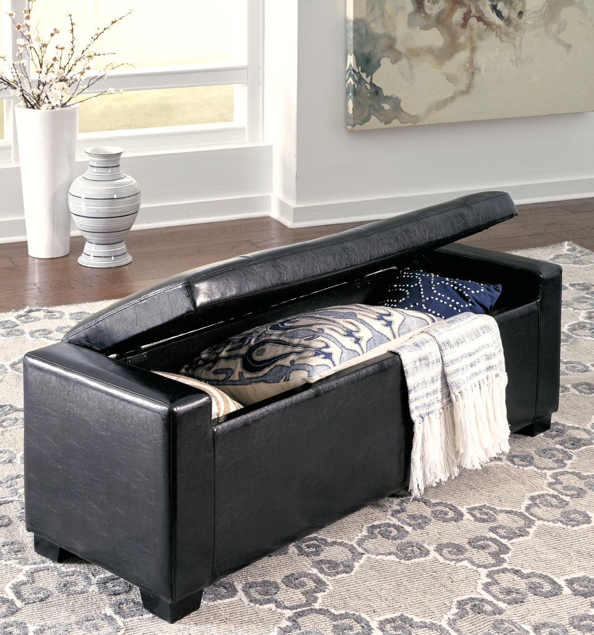 Benches Black Upholstered Storage Bench