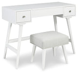 Thadamere White Vanity With Stool