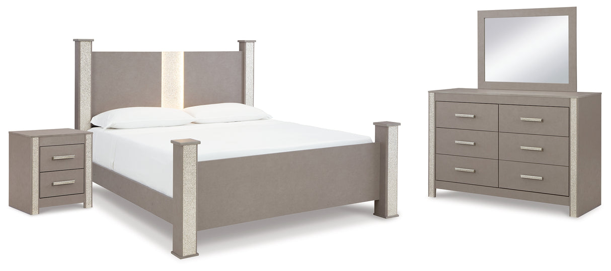 Surancha Queen Poster Bed, Dresser, Mirror and Nightstand