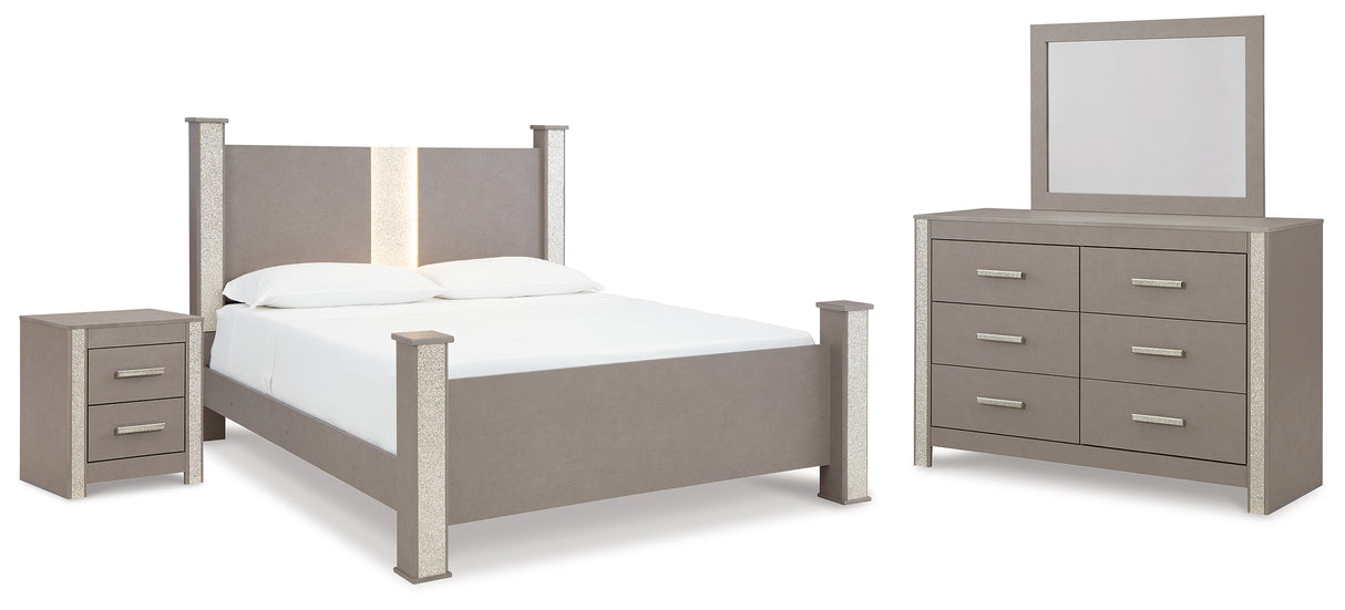 Surancha King Poster Bed, Dresser, Mirror and Nightstand