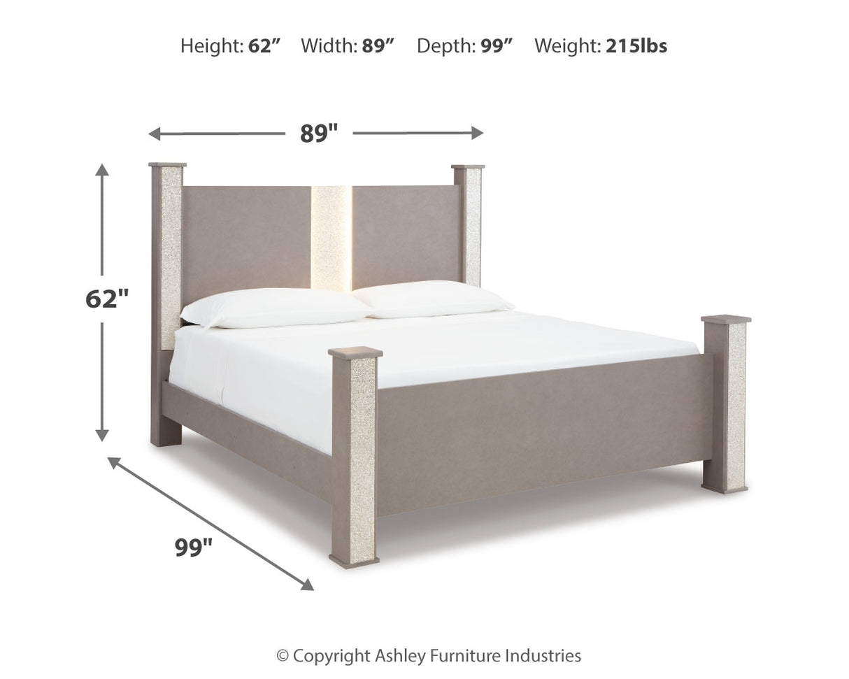 Surancha King Poster Bed, Dresser, Mirror and Nightstand