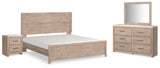 Senniberg King Panel Bed, Dresser, Mirror, and Nightstand