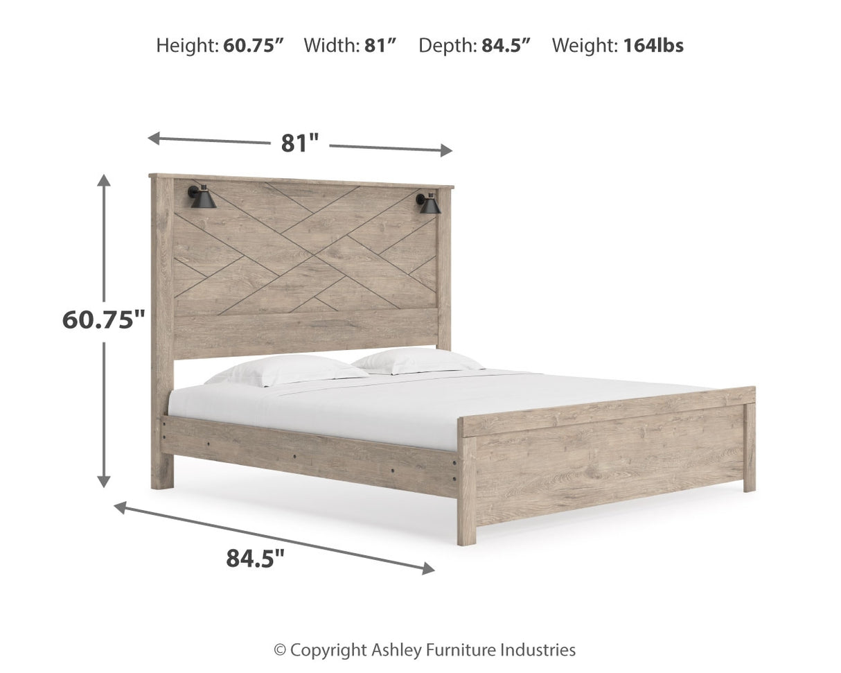 Senniberg King Panel Bed, Dresser, Mirror, and Nightstand