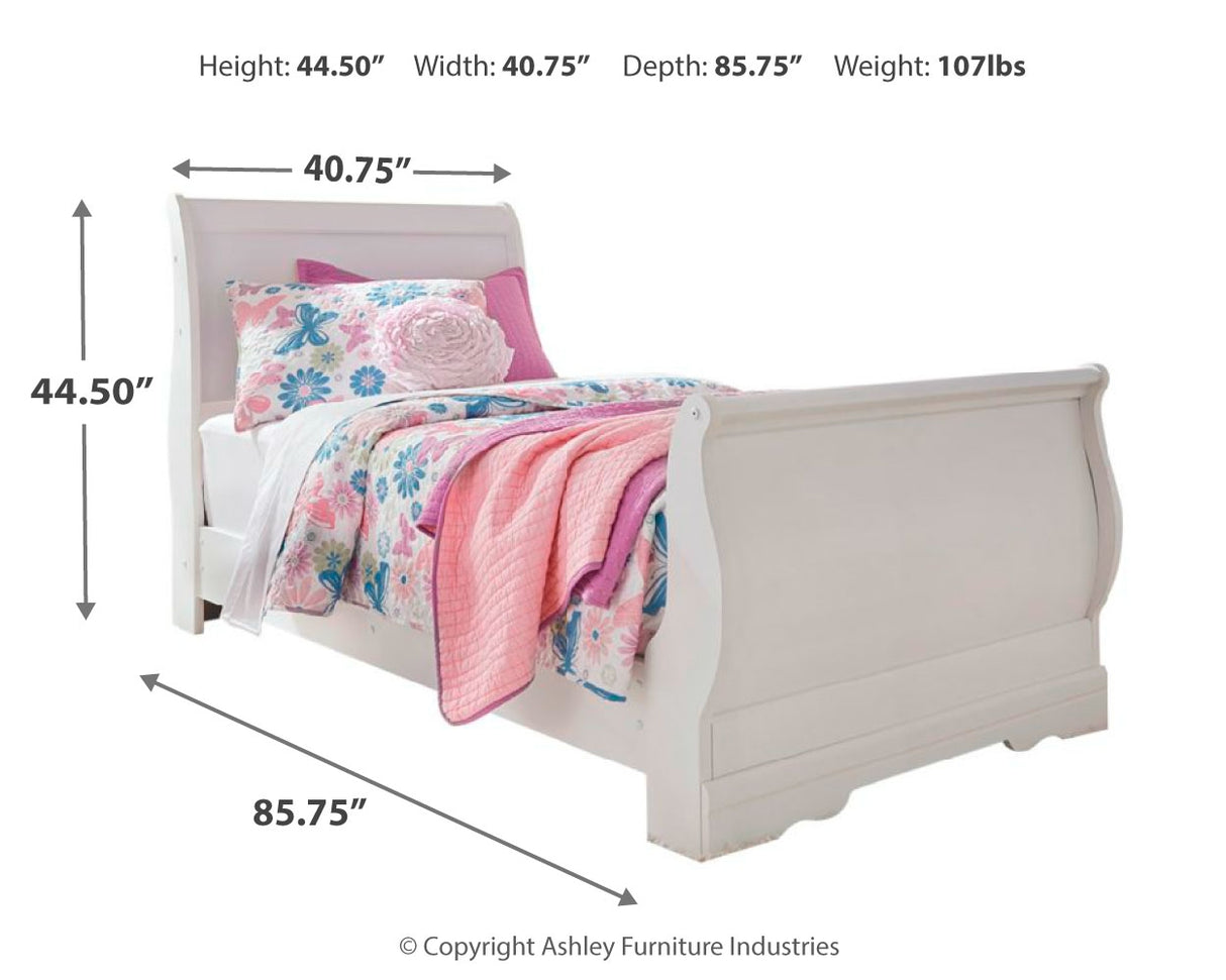 Anarasia Twin Sleigh Bed, Dresser, Mirror and Nightstand