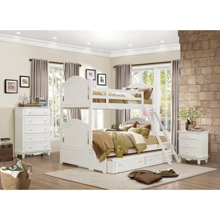 Clementine White Twin/Full Bunk Bed With Twin Trundle