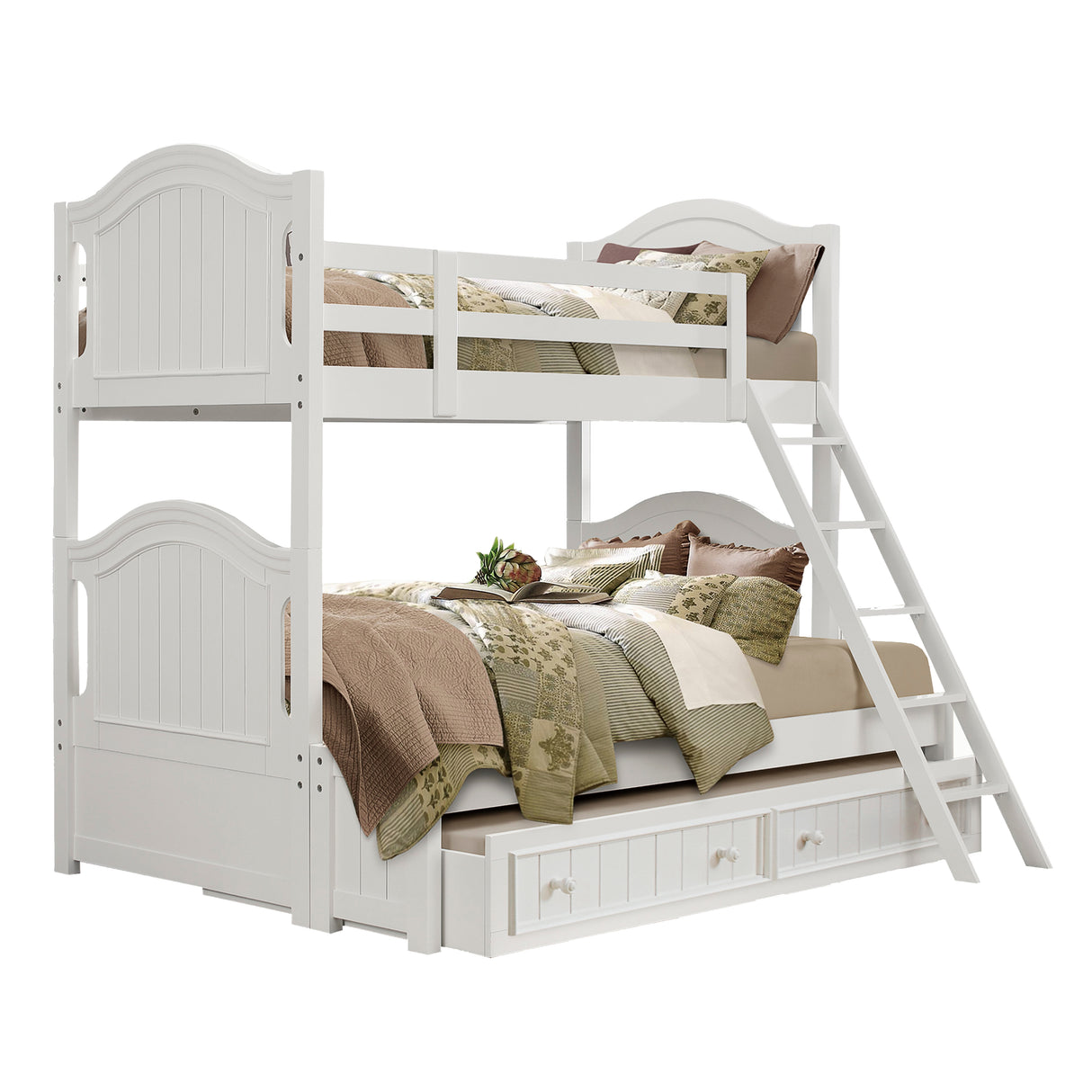 Clementine White Twin/Full Bunk Bed With Twin Trundle