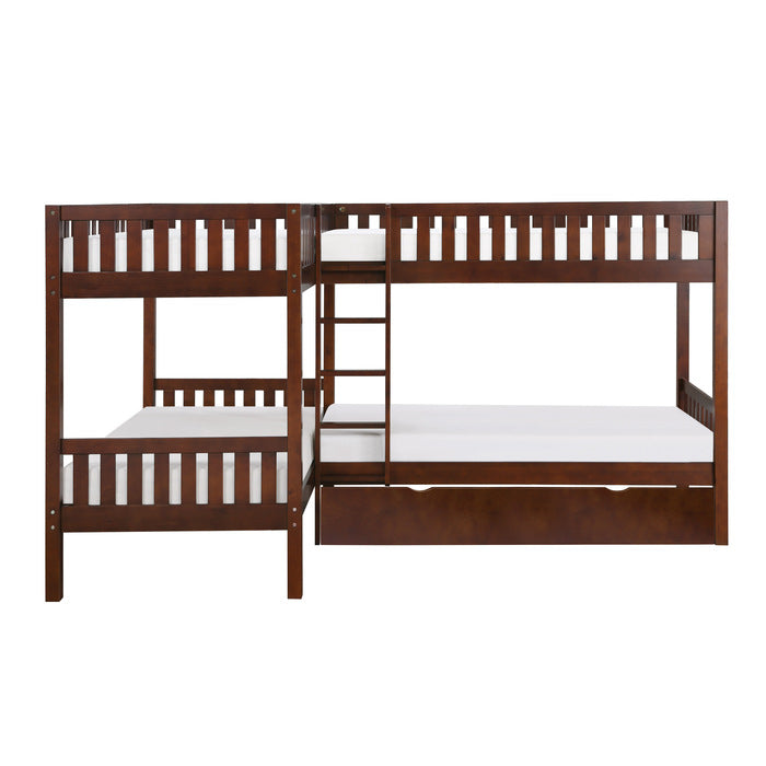 Rowe Dark Cherry Corner Bunk Bed With Twin Trundle