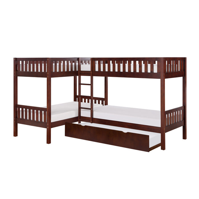 Rowe Dark Cherry Corner Bunk Bed With Twin Trundle