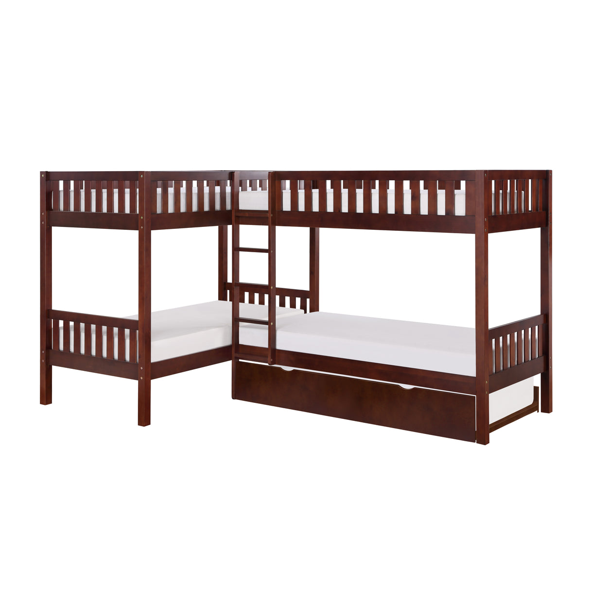 Rowe Dark Cherry Corner Bunk Bed With Twin Trundle