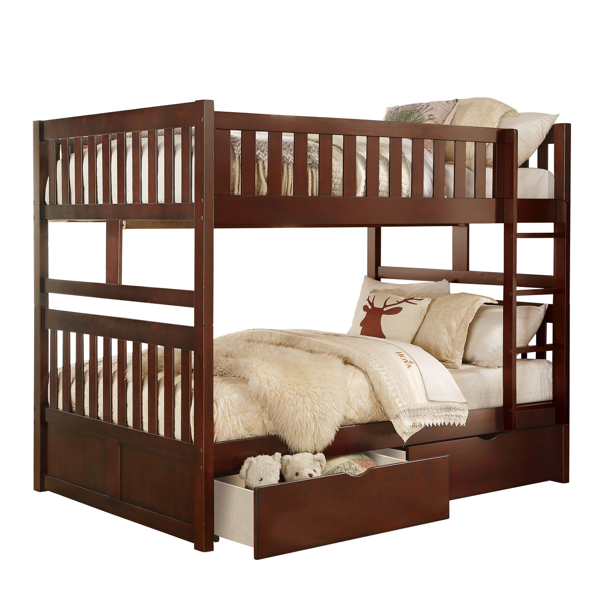 Rowe Dark Cherry Full/Full Bunk Bed With Storage Boxes