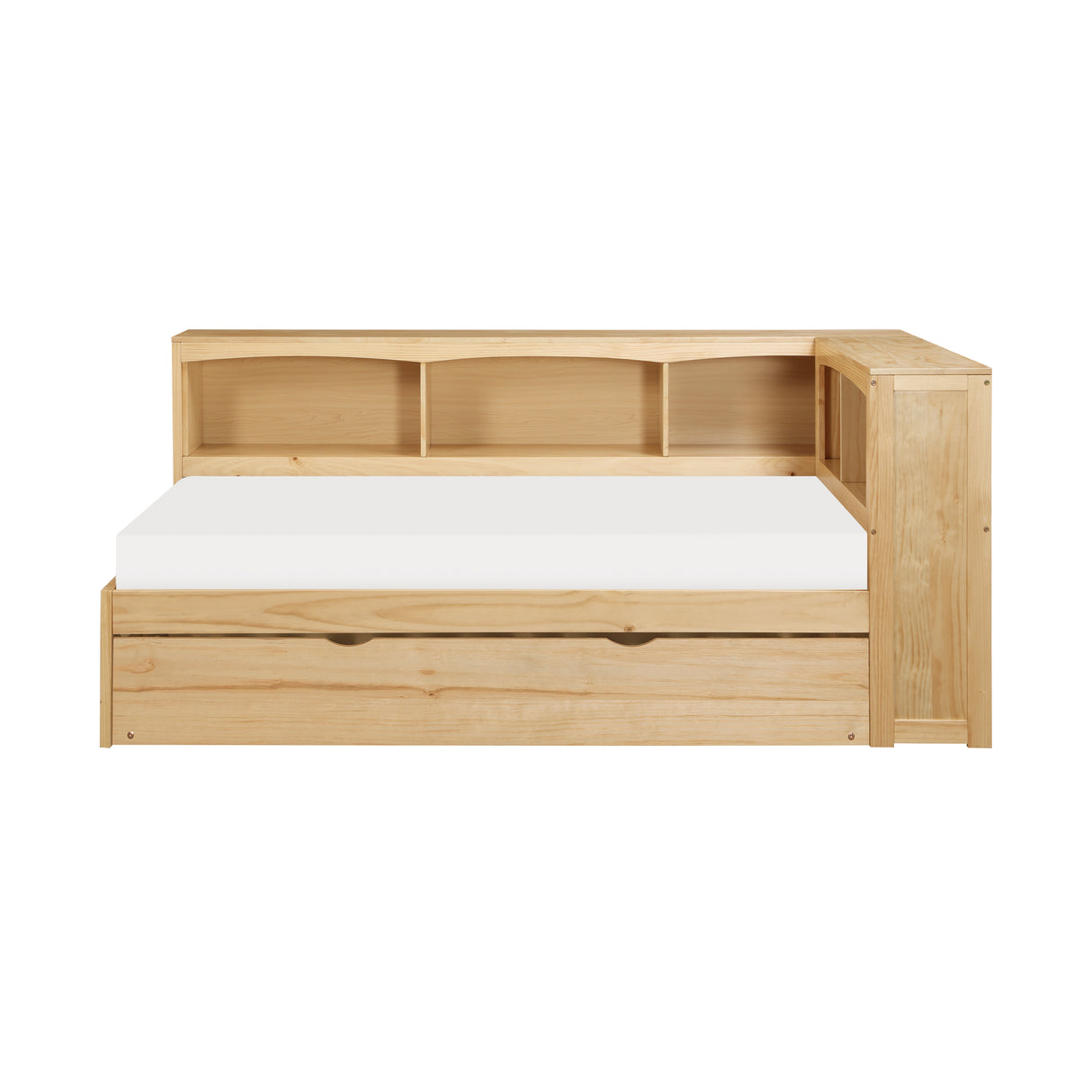 Bartly Natural Pine Twin Bookcase Corner Bed With Trundle