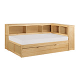 Bartly Natural Pine Twin Bookcase Corner Bed With Trundle