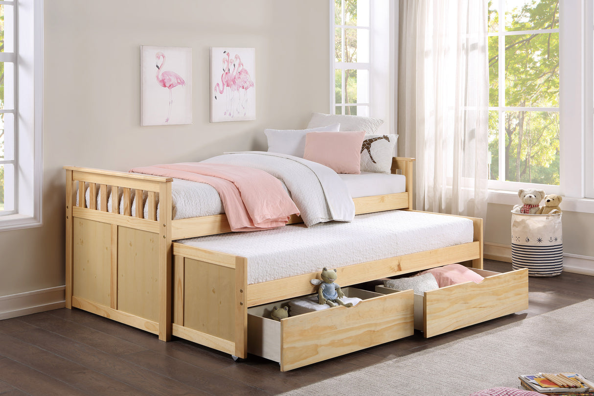 Bartly Natural Pine Twin/Twin Bed With Storage Boxes