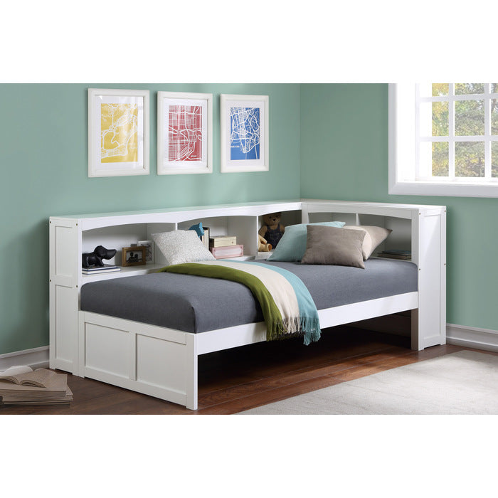 Galen White Twin Bookcase Corner Bed