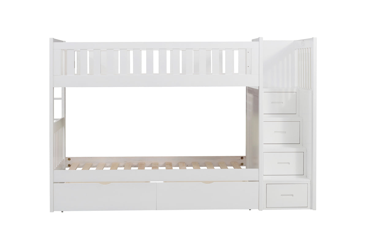 Galen White Twin/Twin Step Bunk Bed With Storage Boxes