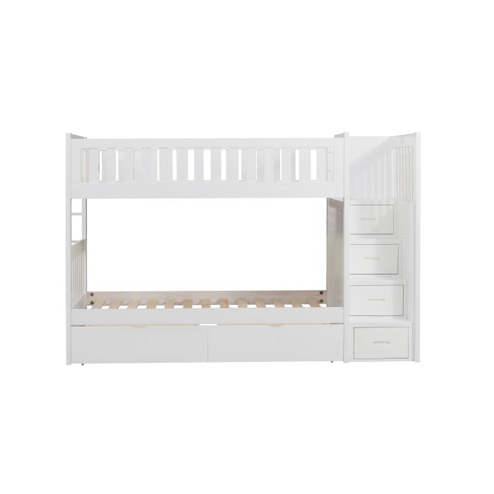 Galen White Twin/Twin Step Bunk Bed With Storage Boxes