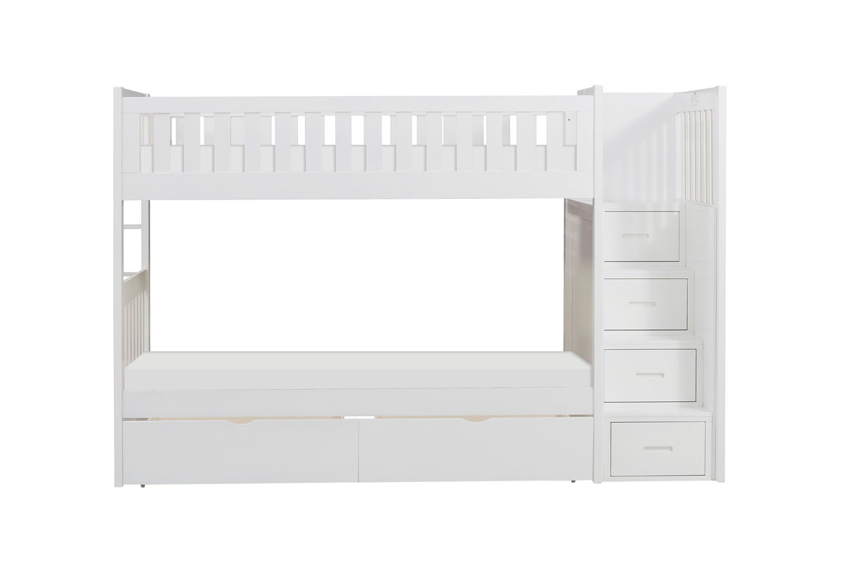 Galen White Twin/Twin Step Bunk Bed With Storage Boxes