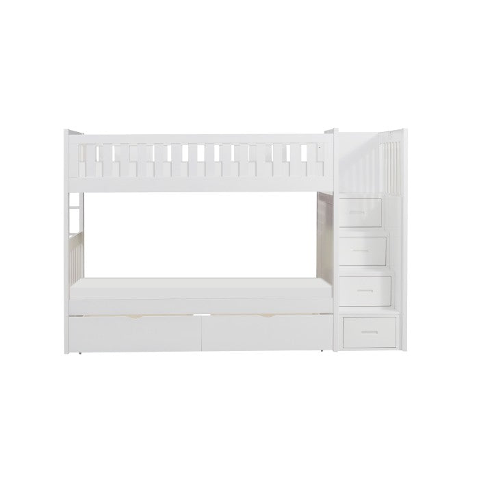 Galen White Twin/Twin Step Bunk Bed With Storage Boxes