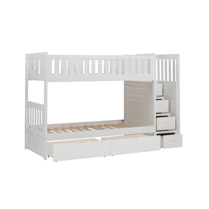 Galen White Twin/Twin Step Bunk Bed With Storage Boxes