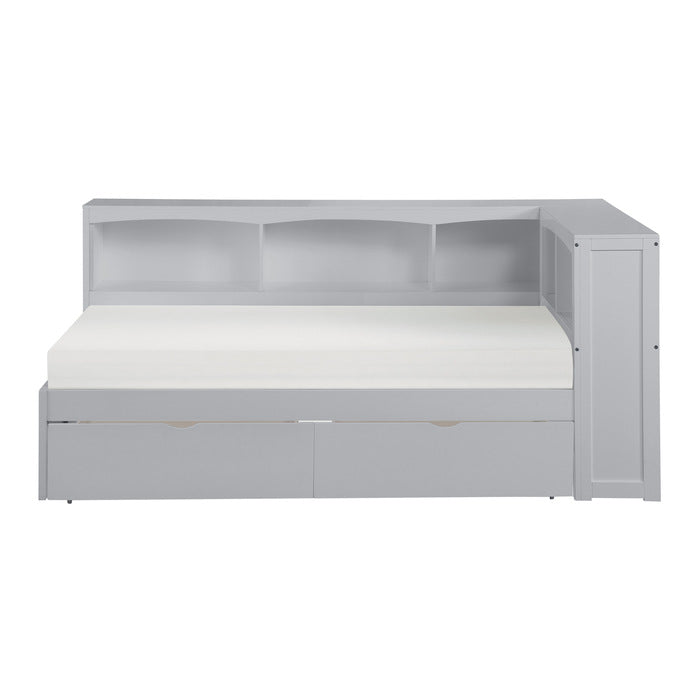 Orion Gray Twin Bookcase Corner Bed With Storage Boxes