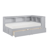 Orion Gray Twin Bookcase Corner Bed With Storage Boxes