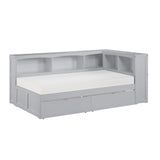 Orion Gray Twin Bookcase Corner Bed With Storage Boxes