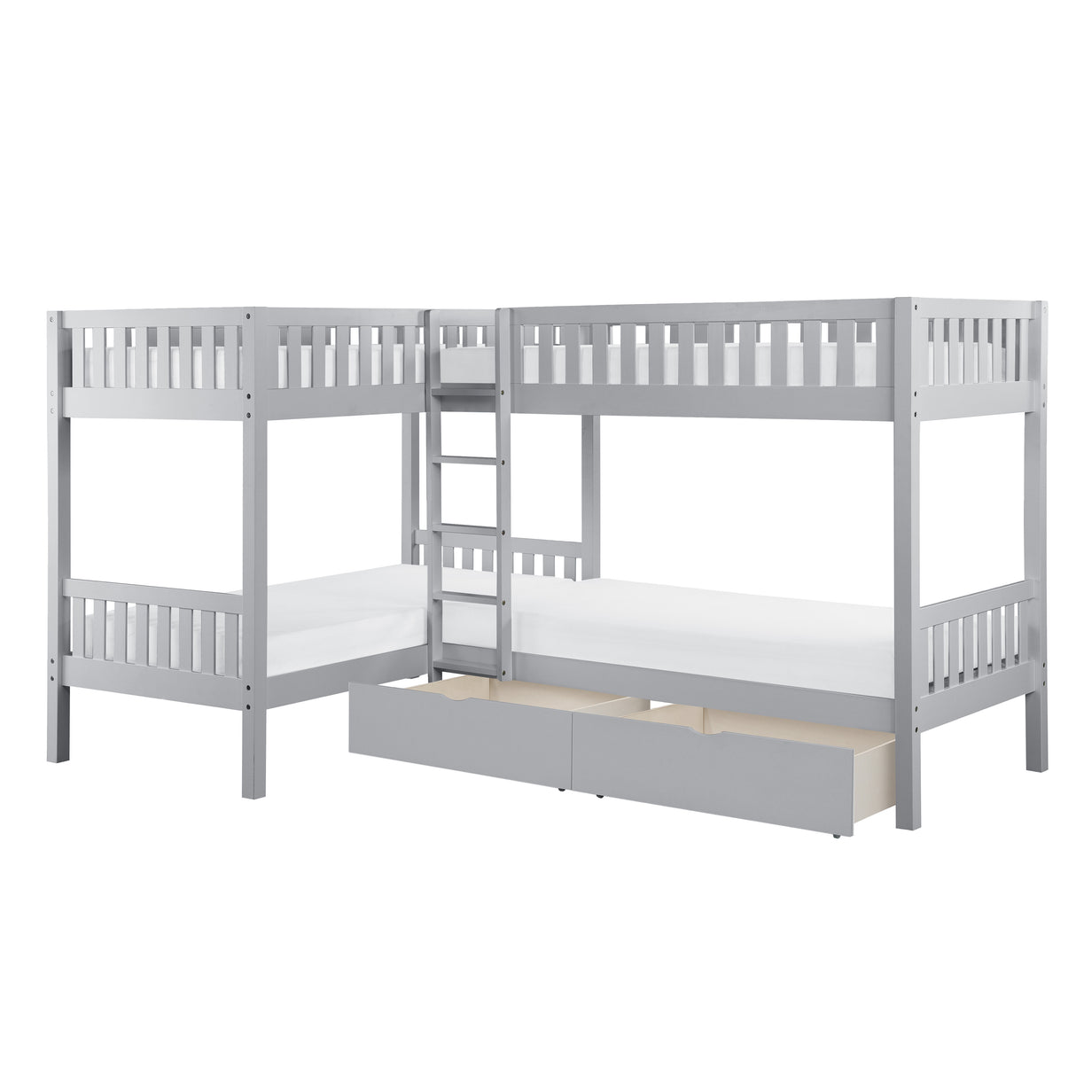 Orion Gray Corner Bunk Bed With Storage Boxes