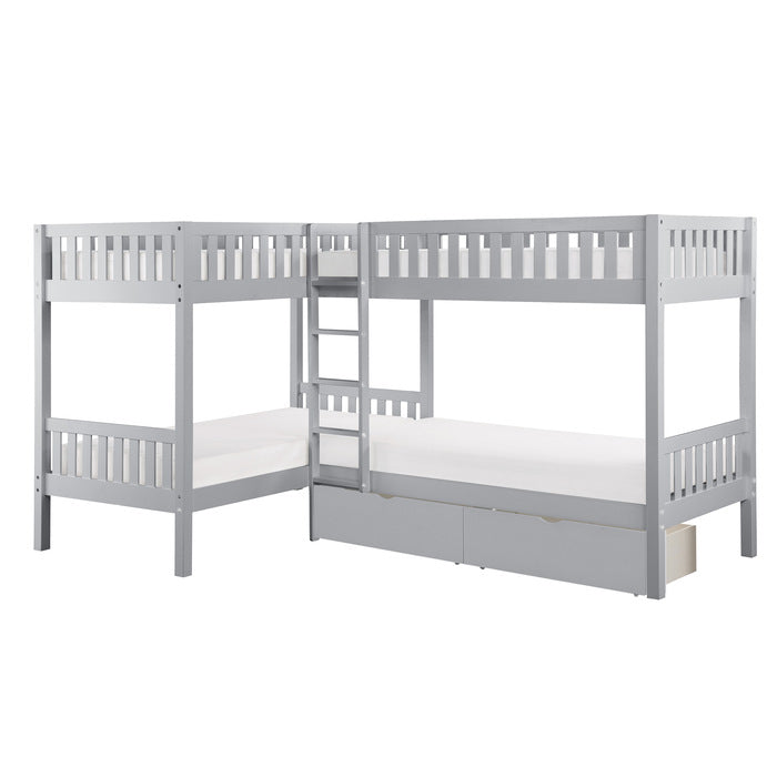 Orion Gray Corner Bunk Bed With Storage Boxes