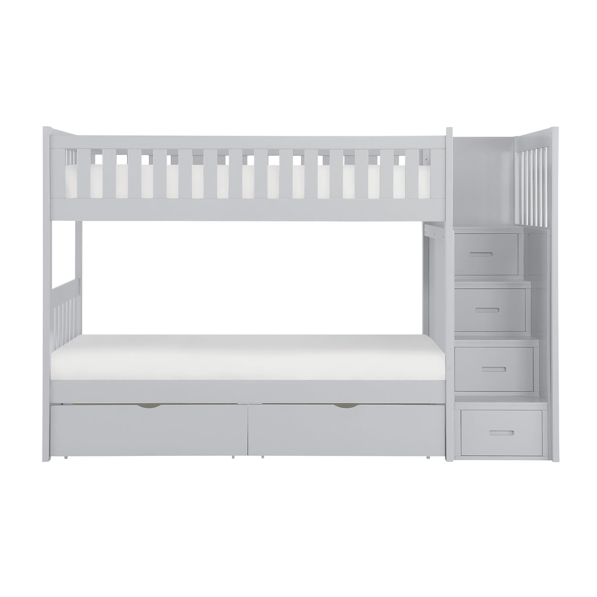 Orion Gray Twin/Twin Step Bunk Bed With Storage Boxes