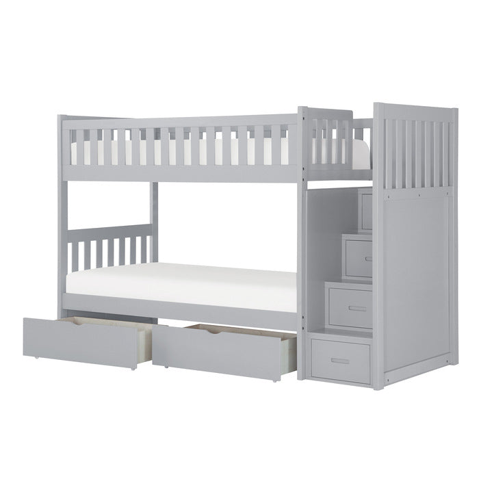 Orion Gray Twin/Twin Step Bunk Bed With Storage Boxes